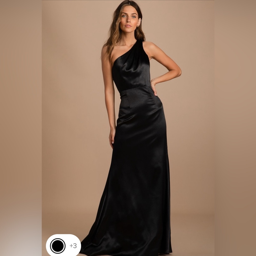 On the Guest List Navy Satin Dress